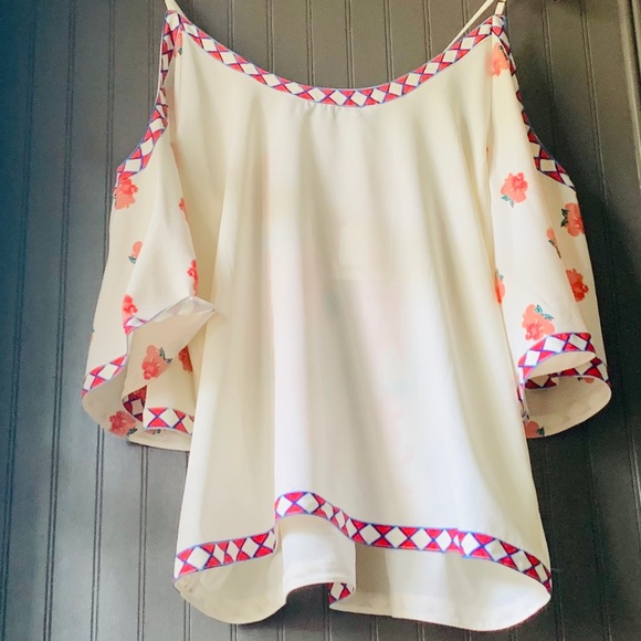 Boho Cold Shoulder Corset Tie Crop Floral Top Med - Picture 8 of 9